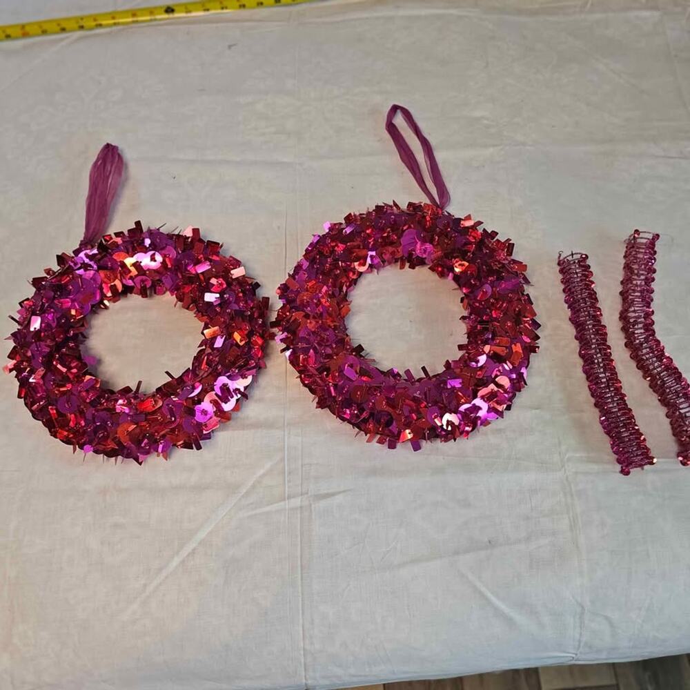 Fun Pink Sequin wreaths for decoration in classrooms, office, birthday party